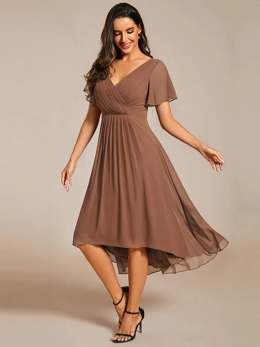 Chic V Neck High-Low Wedding Guest Dress
