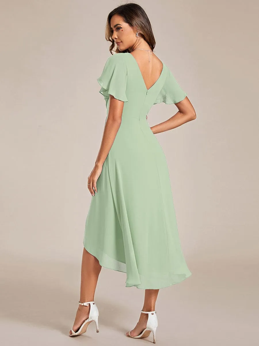 Chic V Neck High-Low Wedding Guest Dress