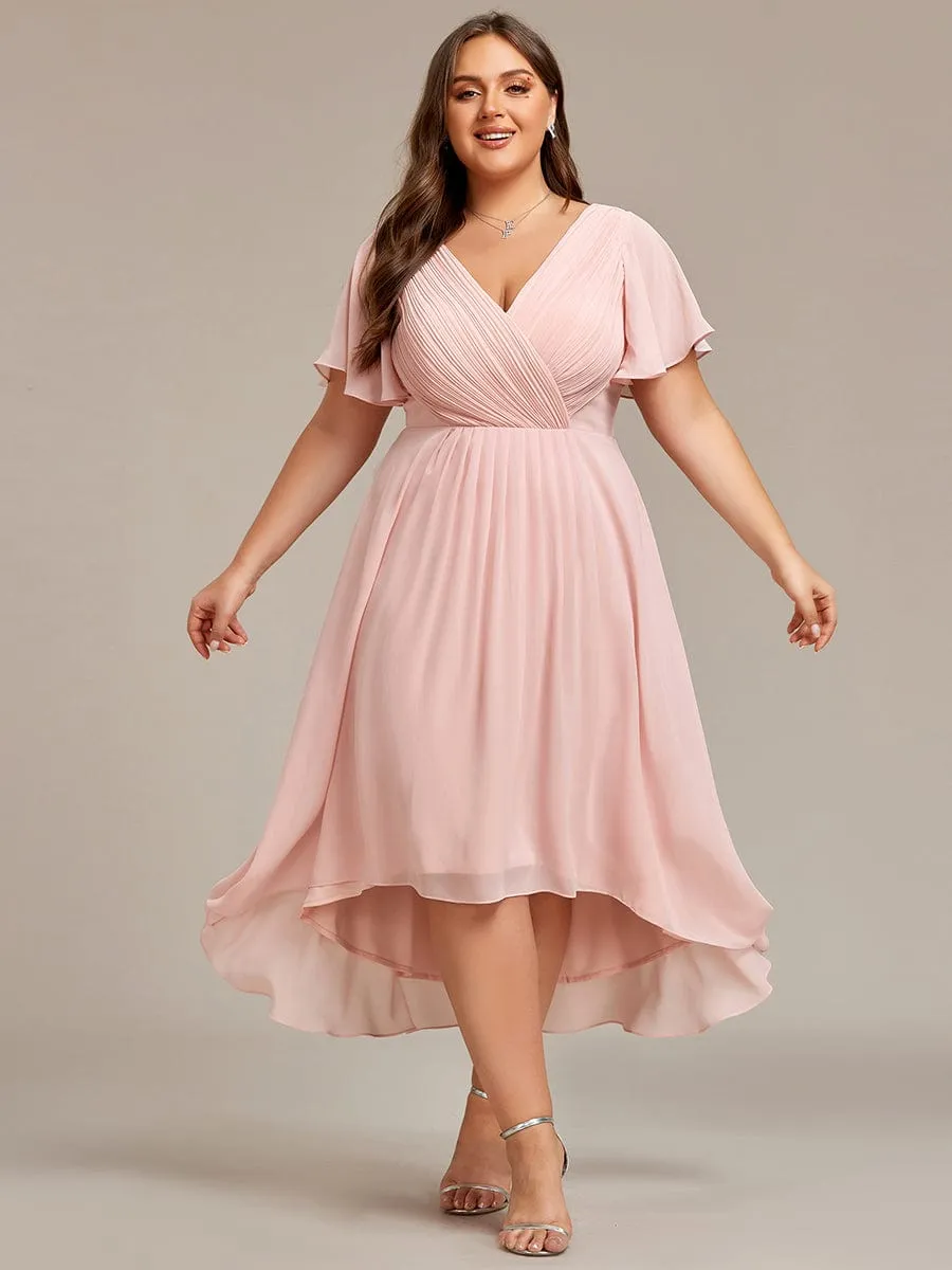 Chic V Neck High-Low Wedding Guest Dress