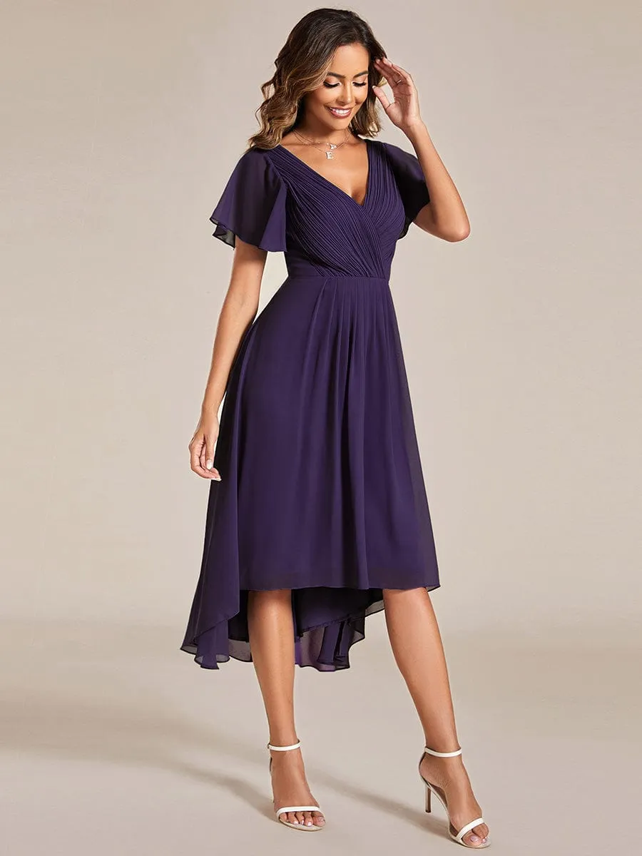 Chic V Neck High-Low Wedding Guest Dress