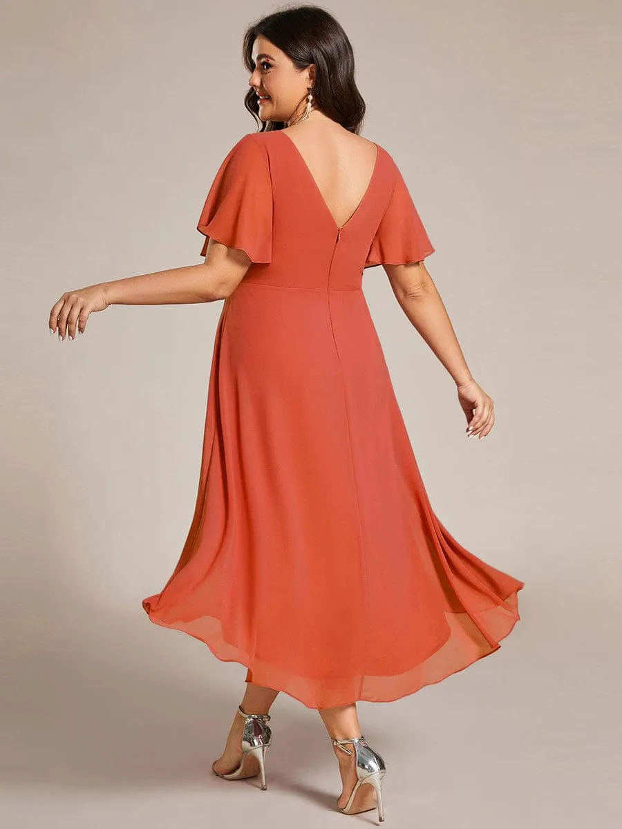 Chic V Neck High-Low Wedding Guest Dress