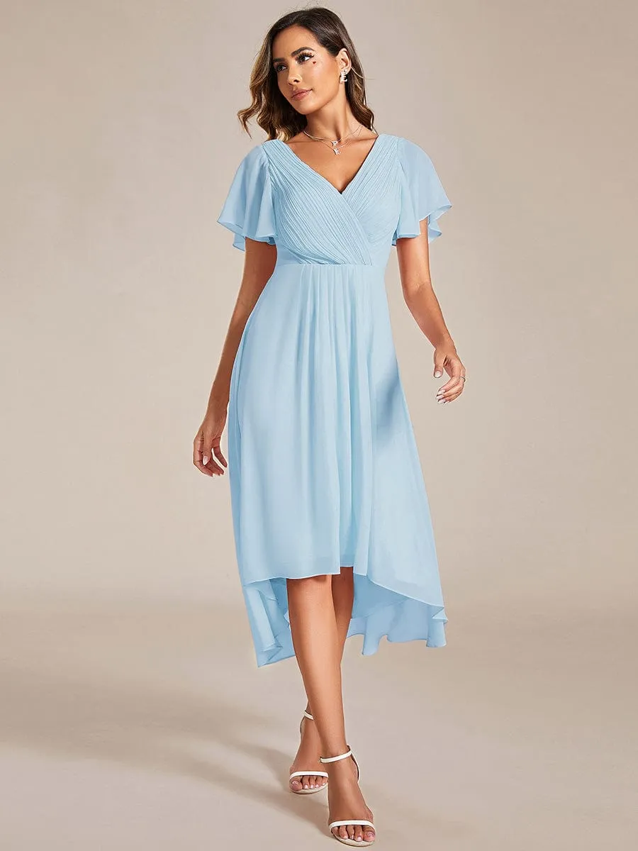 Chic V Neck High-Low Wedding Guest Dress