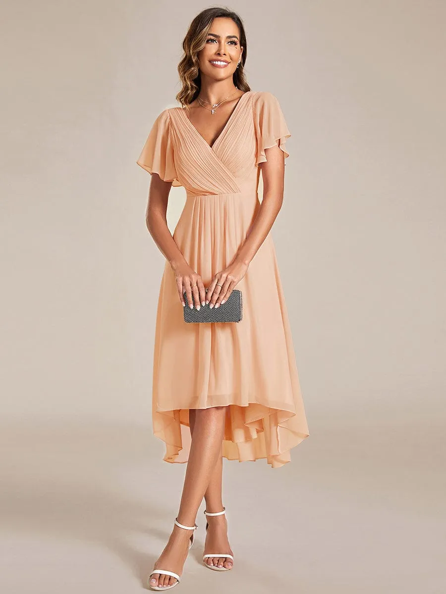 Chic V Neck High-Low Wedding Guest Dress