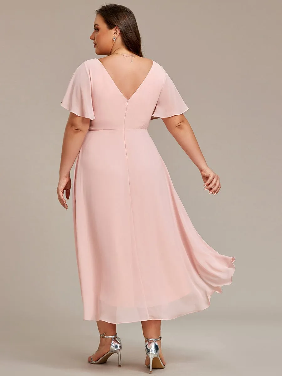 Chic V Neck High-Low Wedding Guest Dress