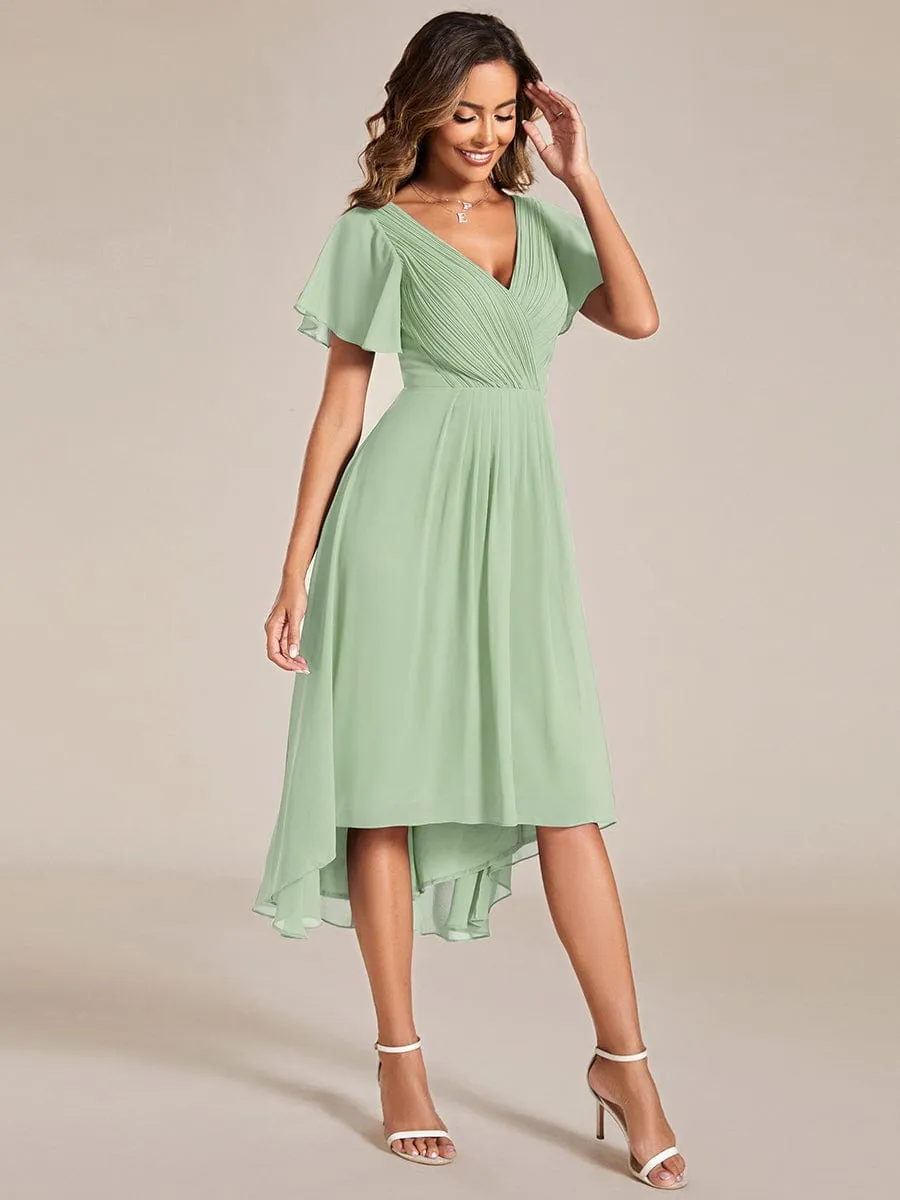 Chic V Neck High-Low Wedding Guest Dress