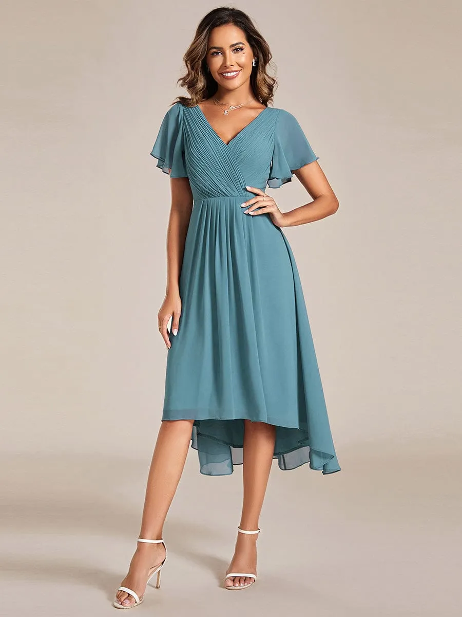 Chic V Neck High-Low Wedding Guest Dress