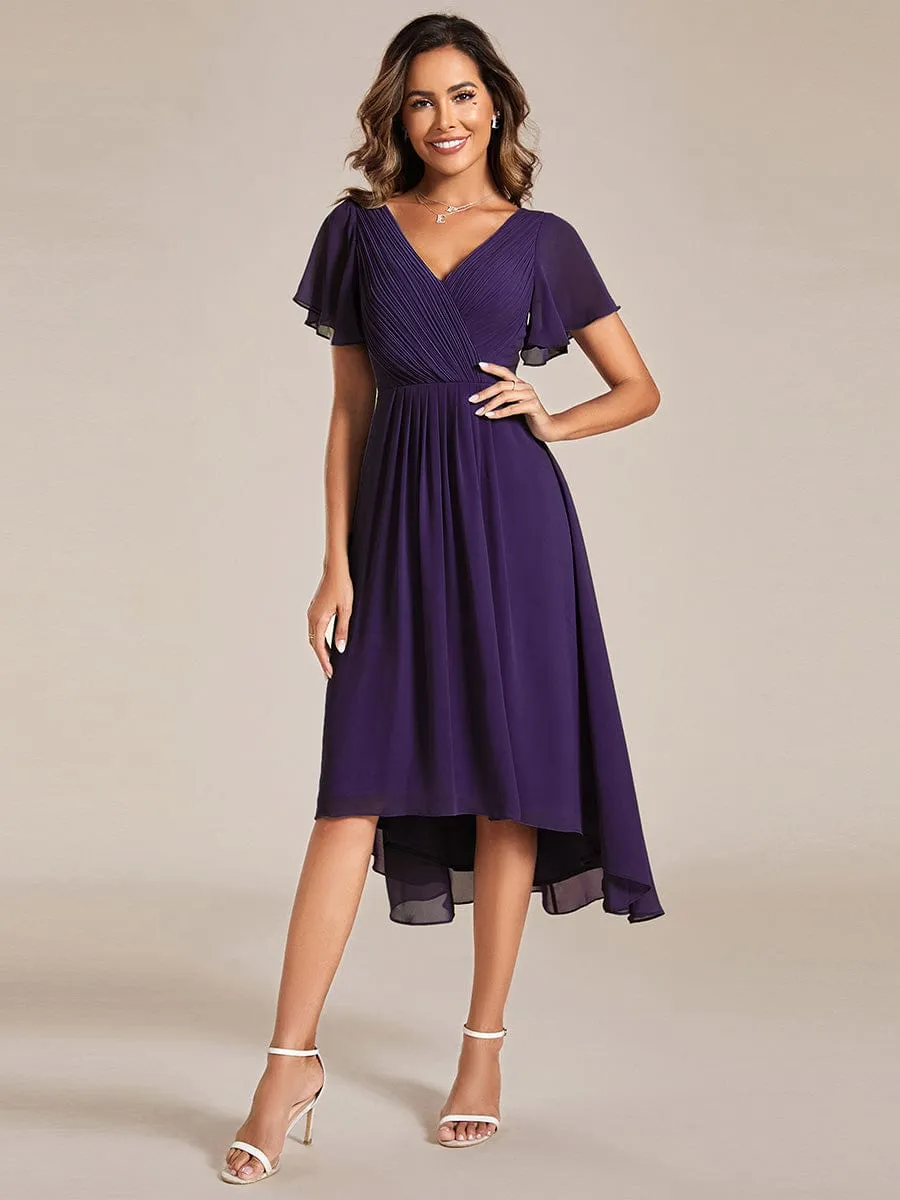 Chic V Neck High-Low Wedding Guest Dress