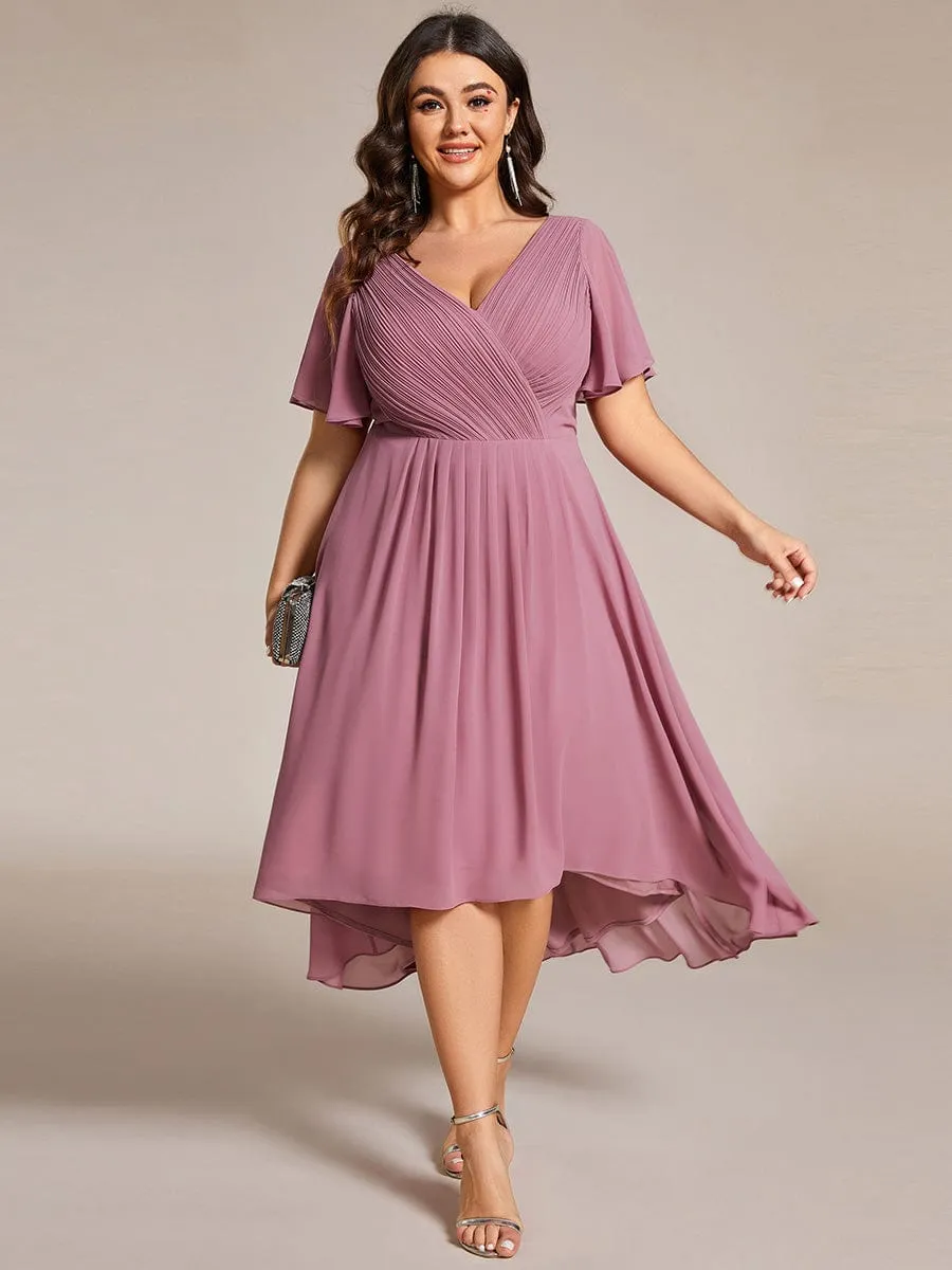 Chic V Neck High-Low Wedding Guest Dress