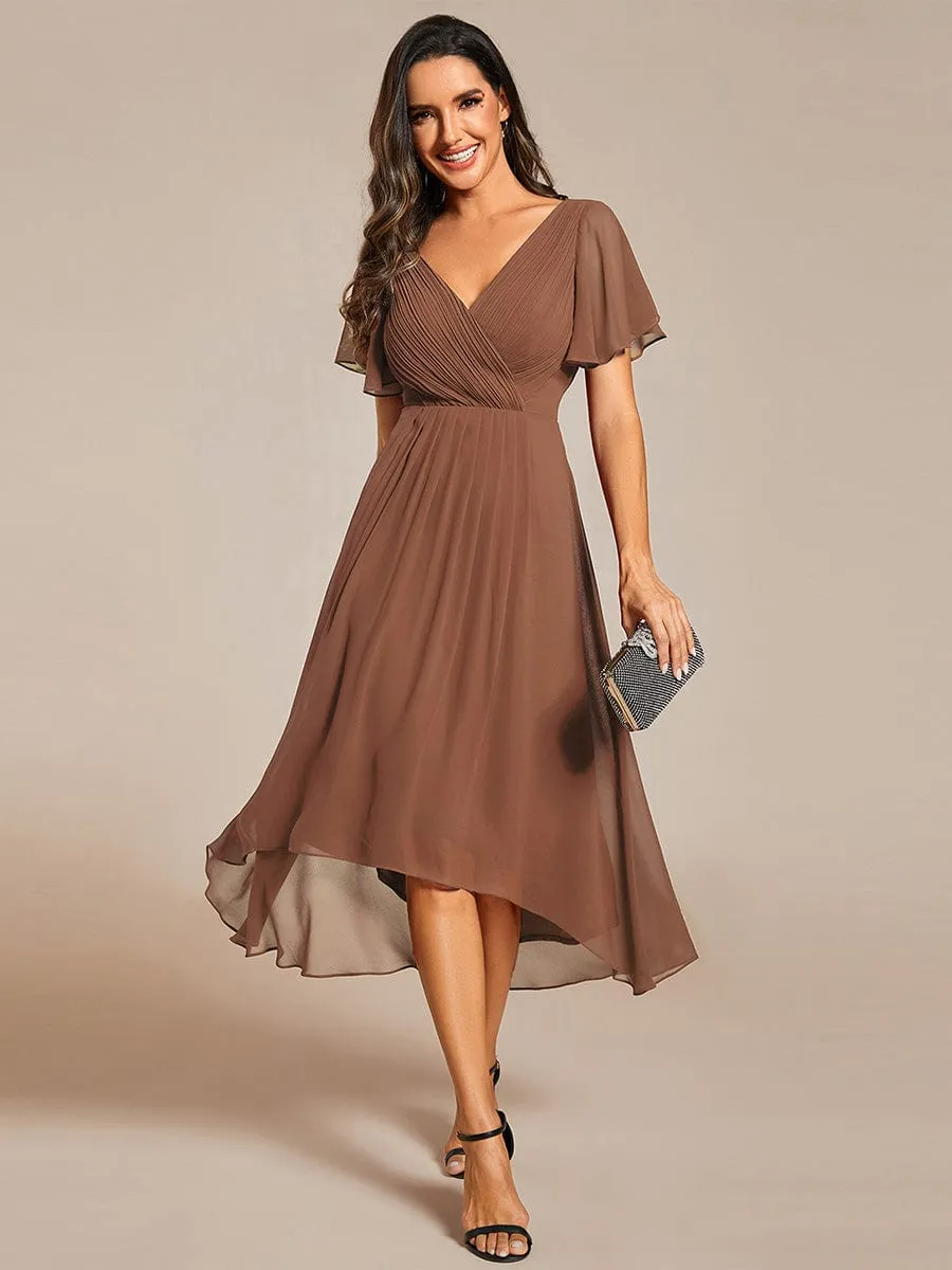 Chic V Neck High-Low Wedding Guest Dress