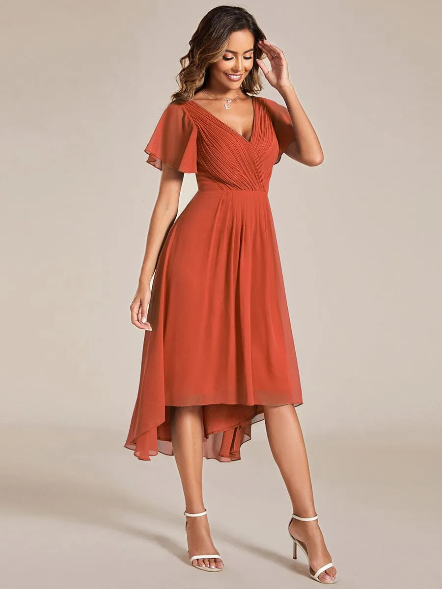 Chic V Neck High-Low Wedding Guest Dress
