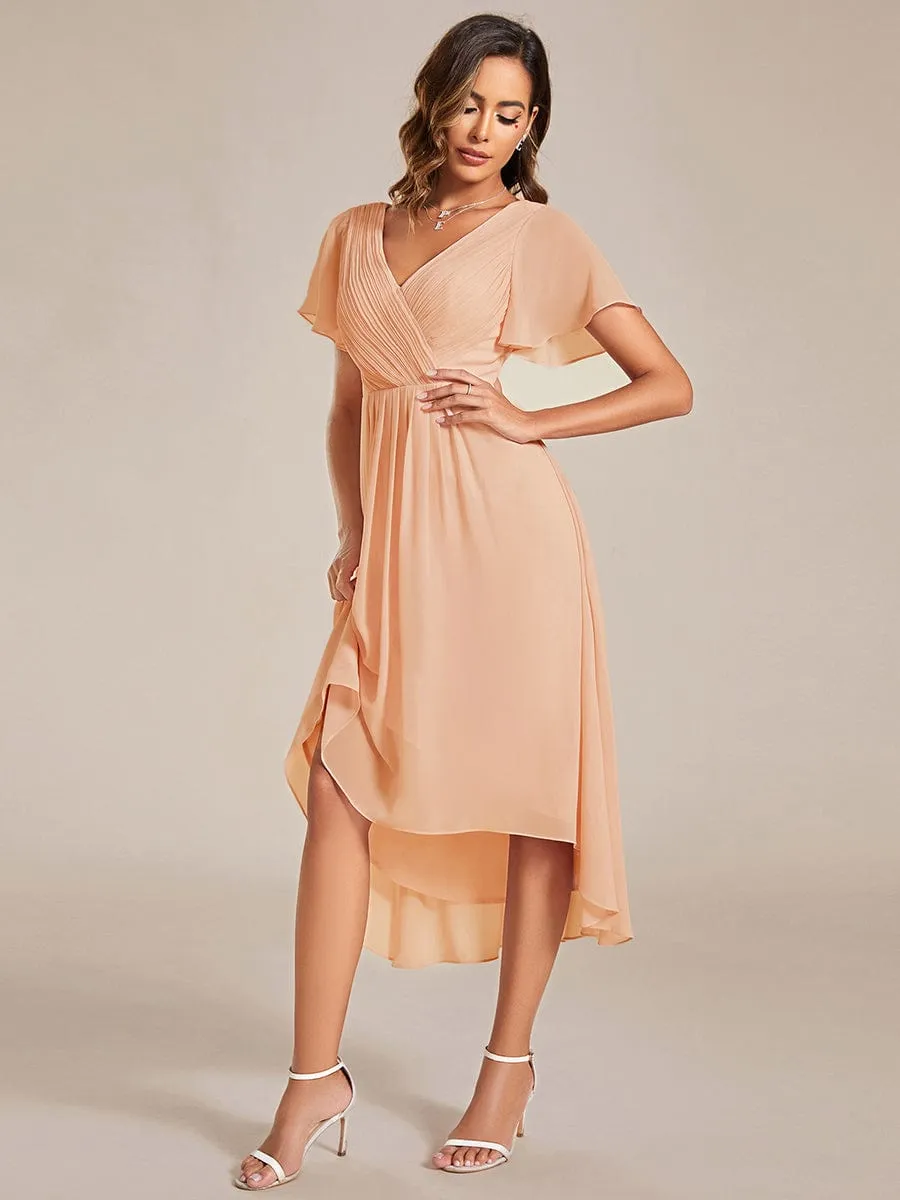 Chic V Neck High-Low Wedding Guest Dress
