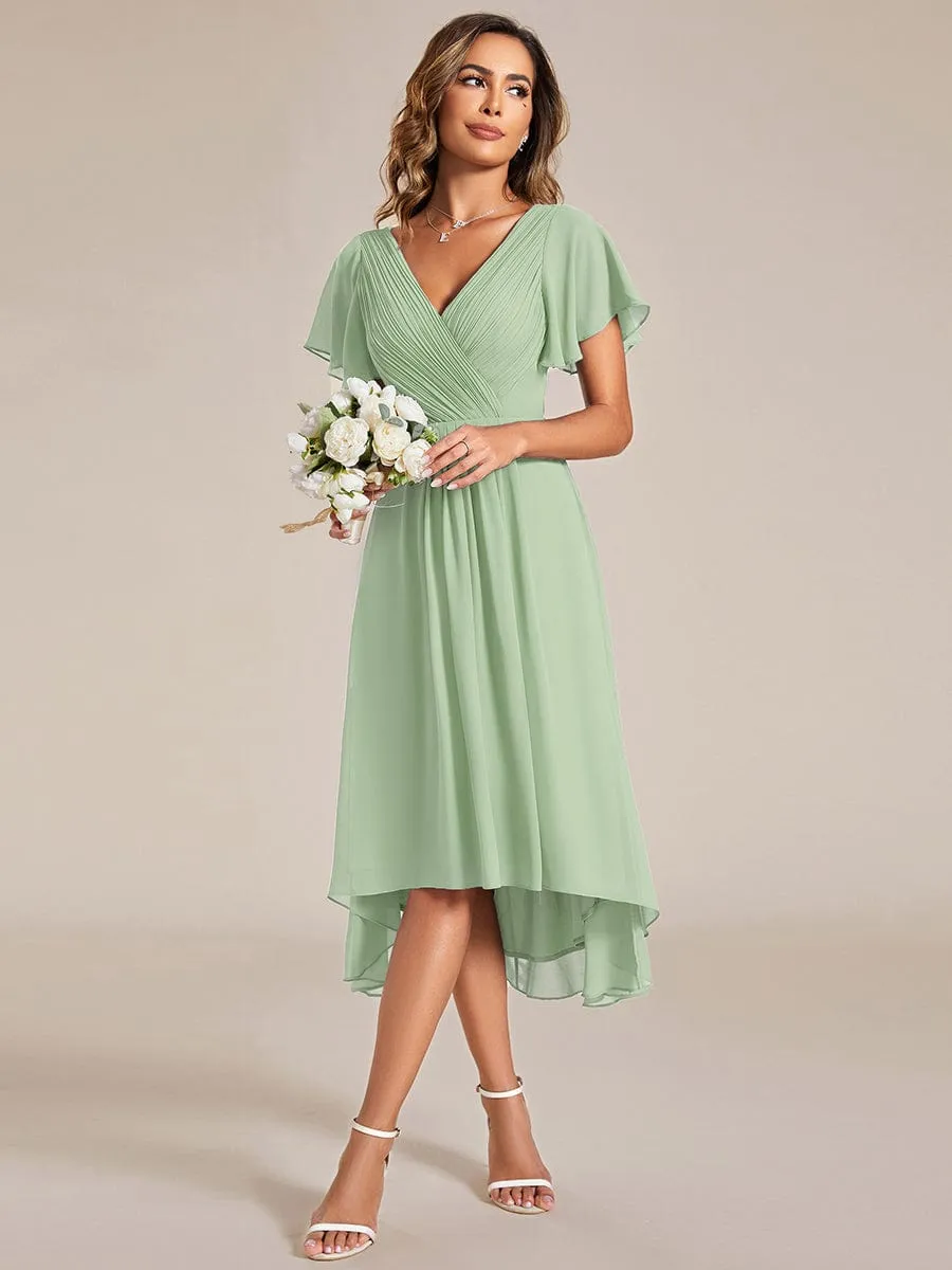 Chic V Neck High-Low Wedding Guest Dress