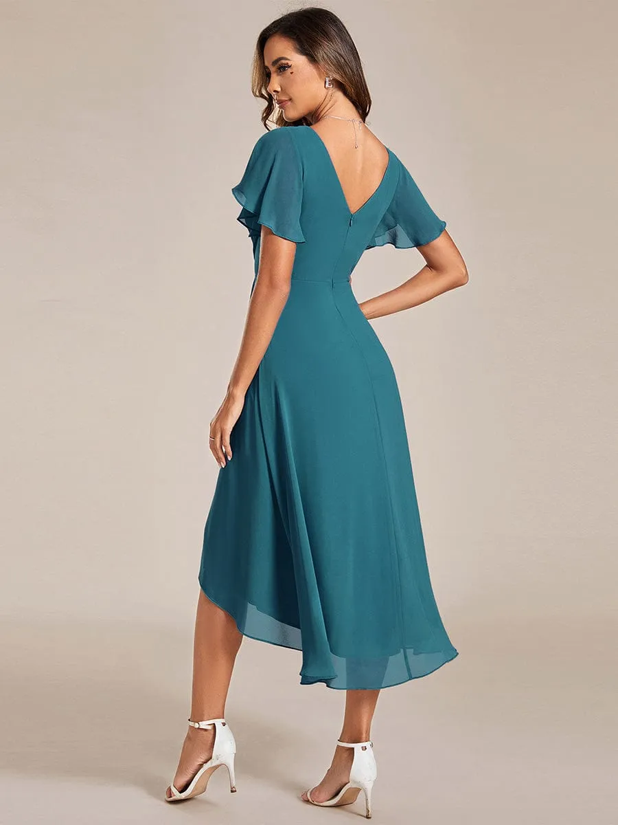 Chic V Neck High-Low Wedding Guest Dress