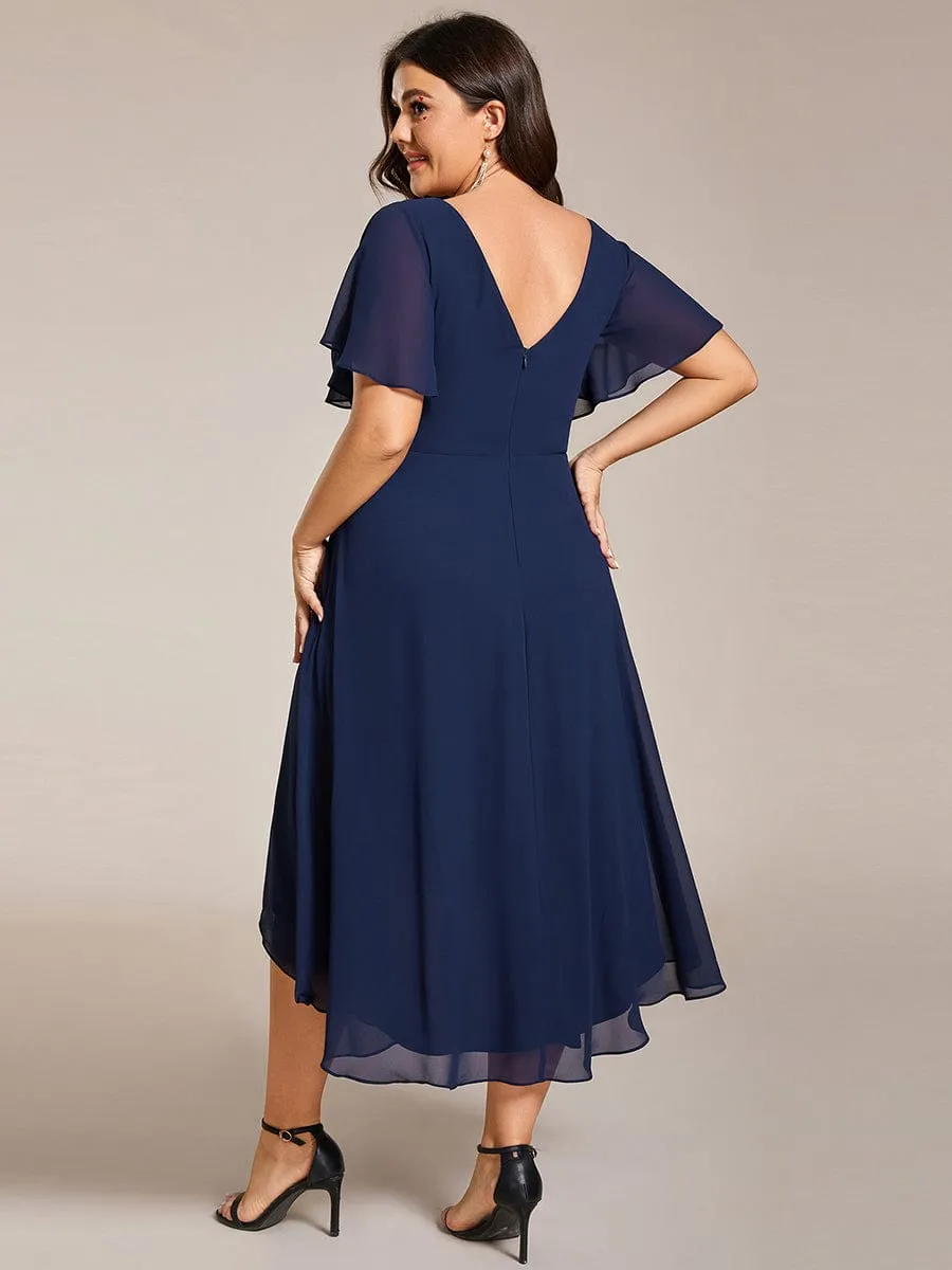 Chic V Neck High-Low Wedding Guest Dress
