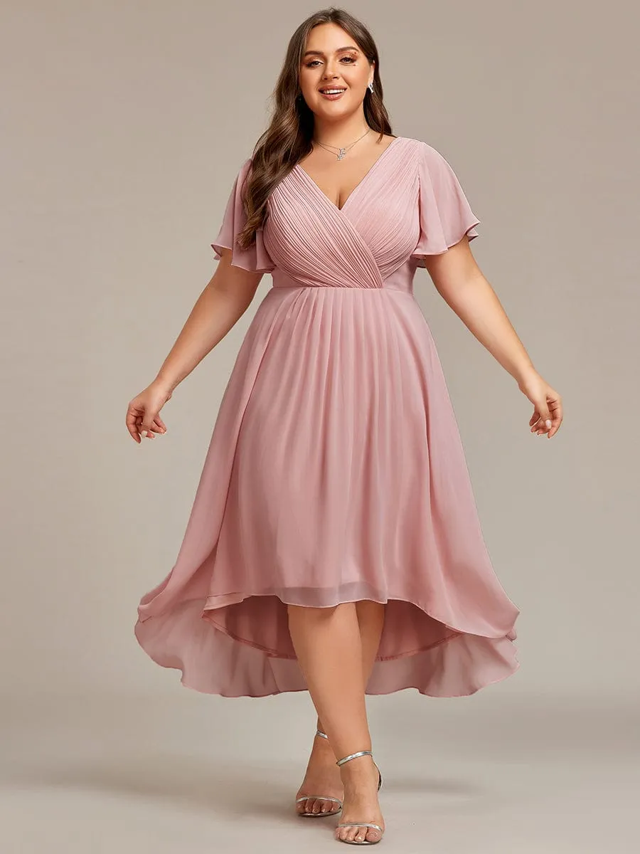 Chic V Neck High-Low Wedding Guest Dress