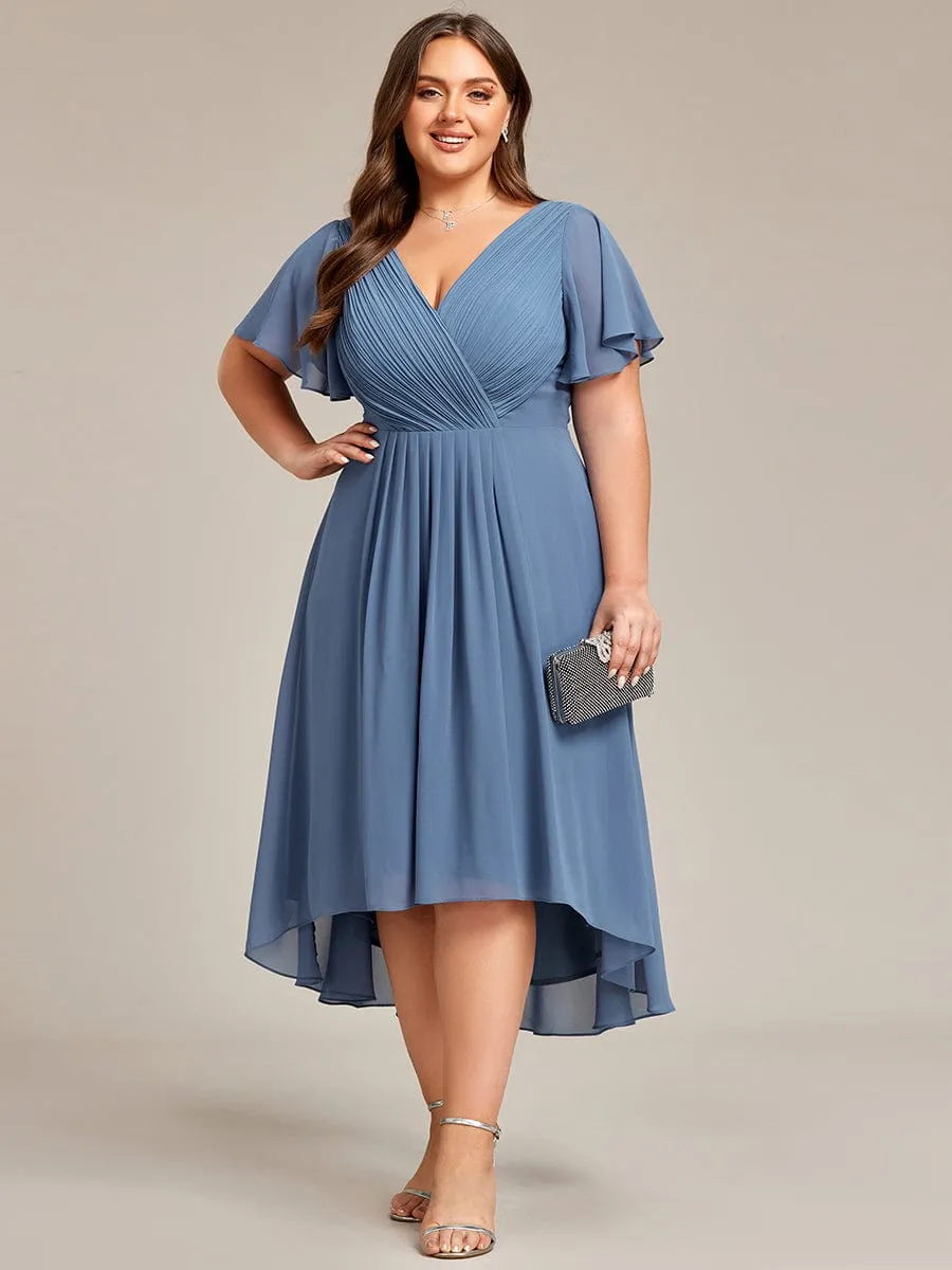 Chic V Neck High-Low Wedding Guest Dress