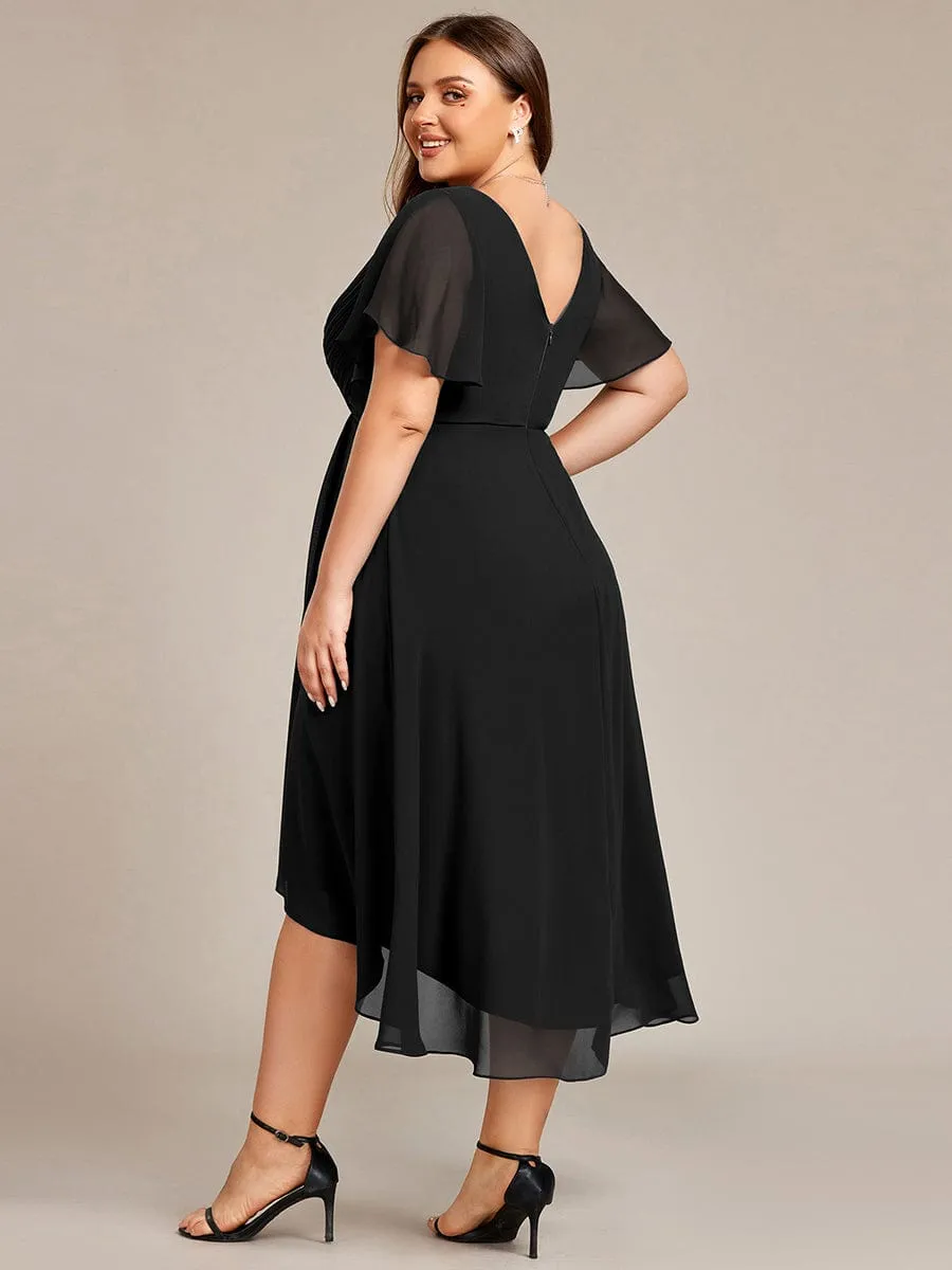 Chic V Neck High-Low Wedding Guest Dress