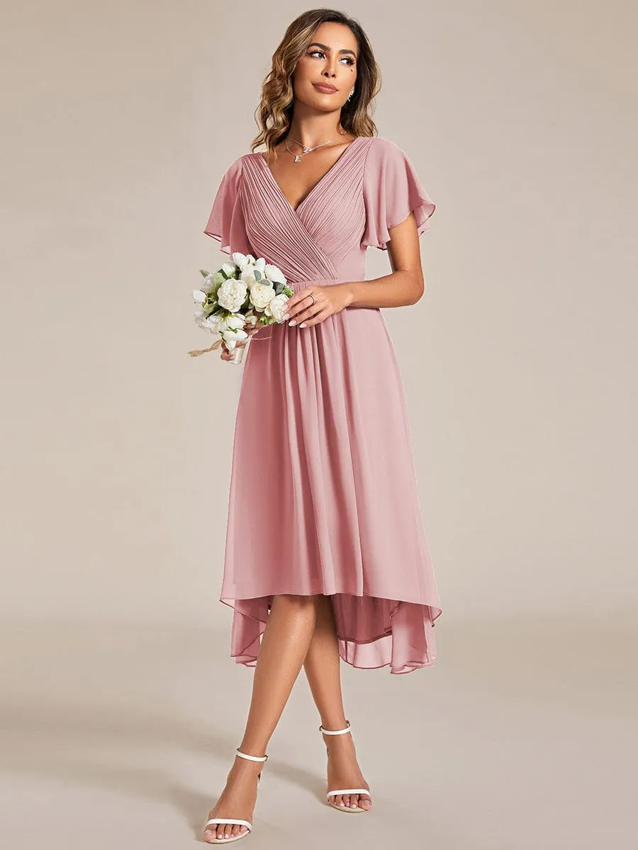 Chic V Neck High-Low Wedding Guest Dress