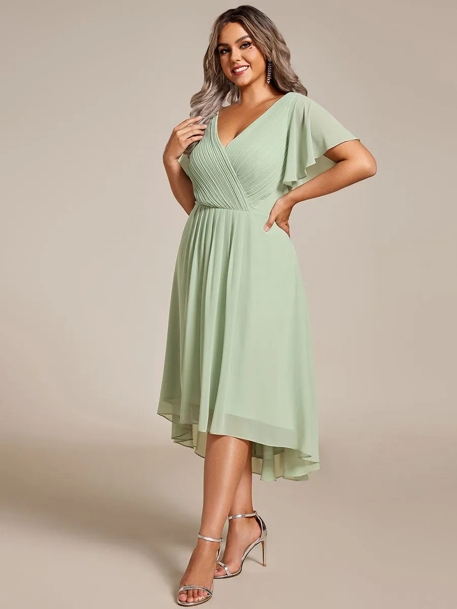 Chic V Neck High-Low Wedding Guest Dress