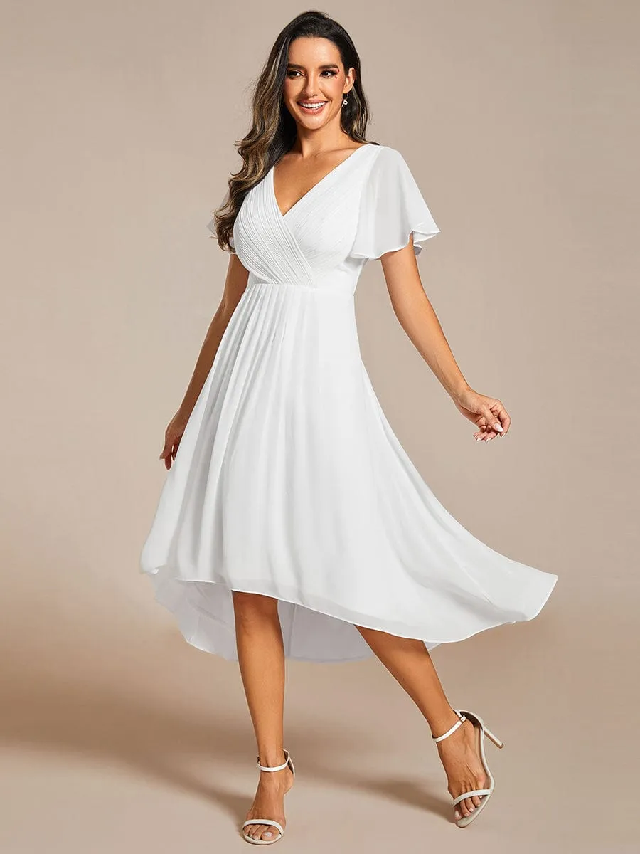 Chic V Neck High-Low Wedding Guest Dress