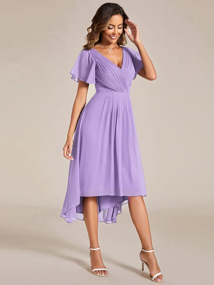 Chic V Neck High-Low Wedding Guest Dress