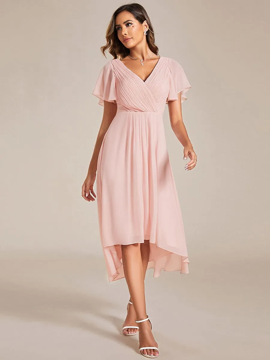 Chic V Neck High-Low Wedding Guest Dress