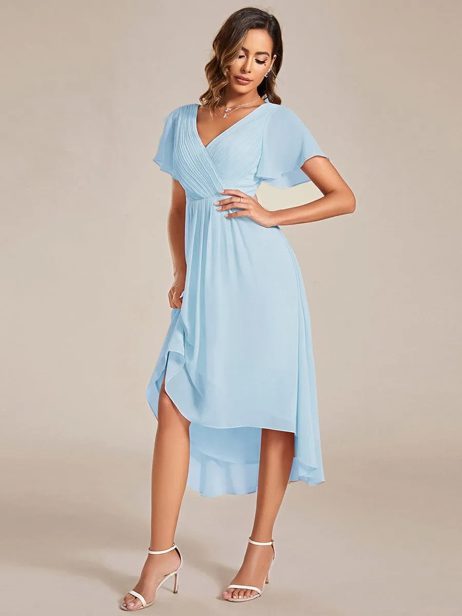 Chic V Neck High-Low Wedding Guest Dress