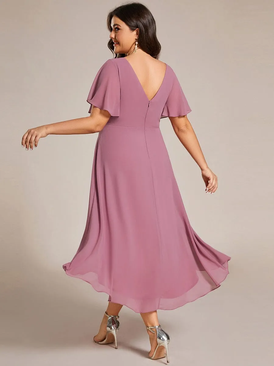 Chic V Neck High-Low Wedding Guest Dress