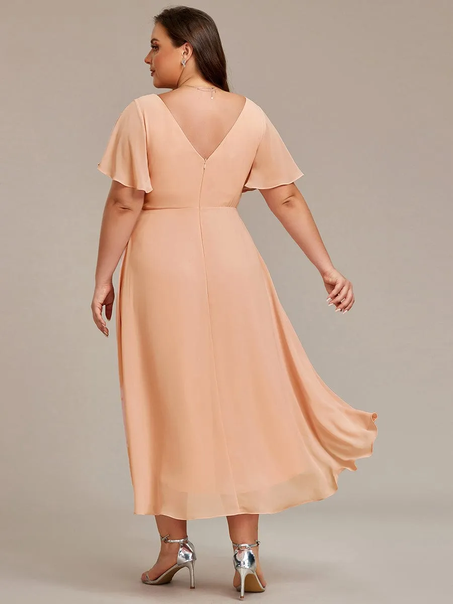 Chic V Neck High-Low Wedding Guest Dress