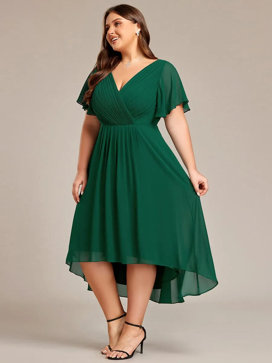 Chic V Neck High-Low Wedding Guest Dress