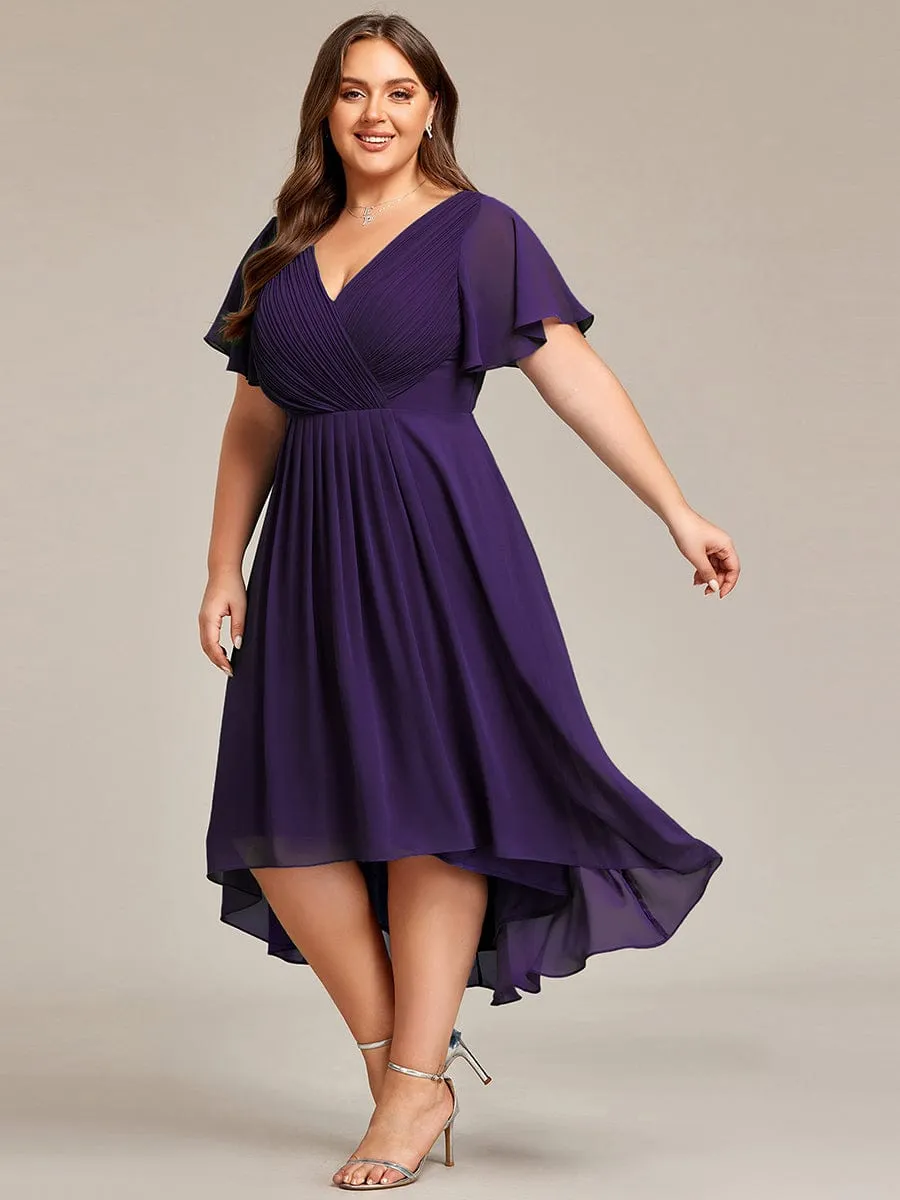 Chic V Neck High-Low Wedding Guest Dress