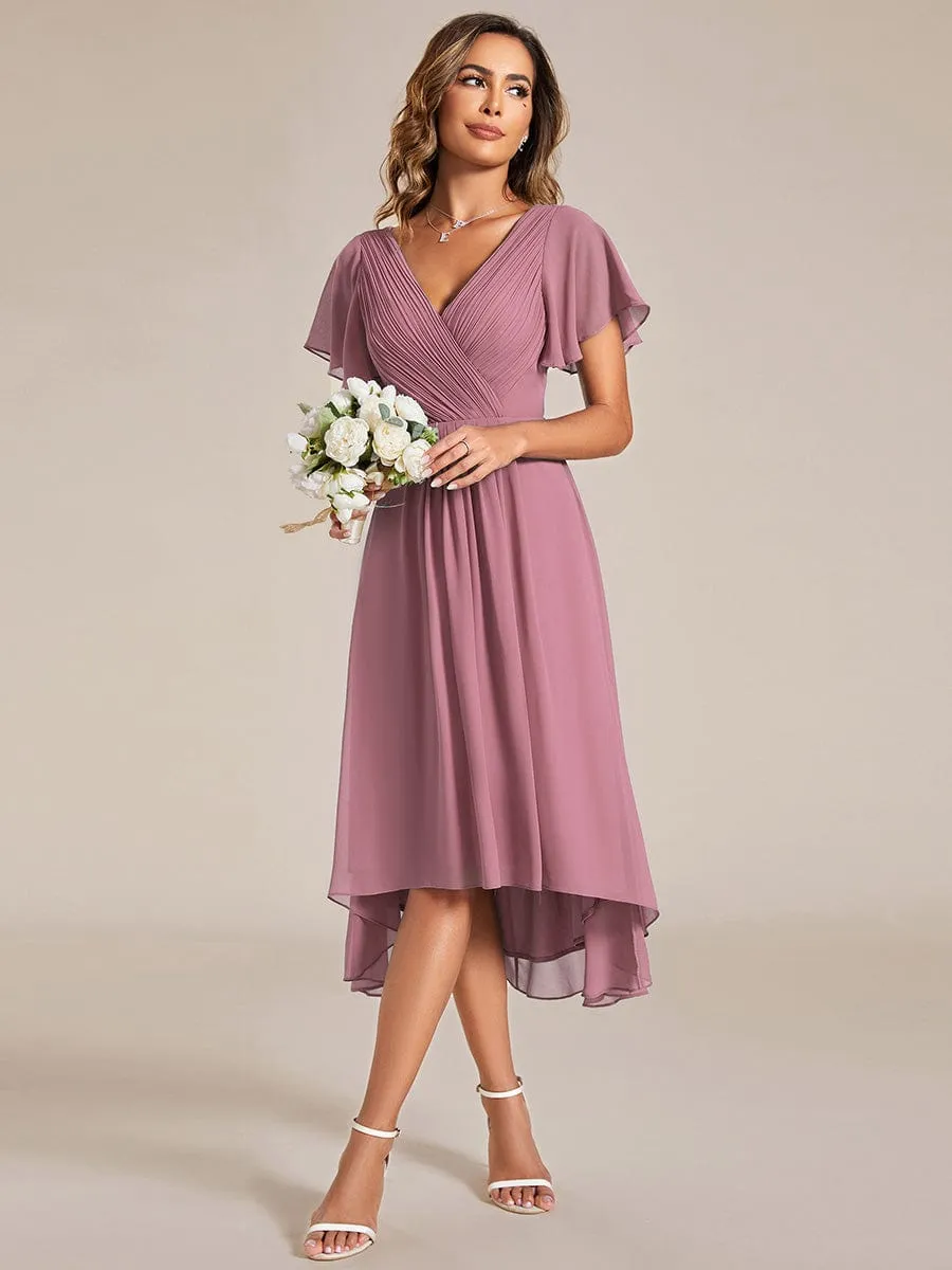 Chic V Neck High-Low Wedding Guest Dress