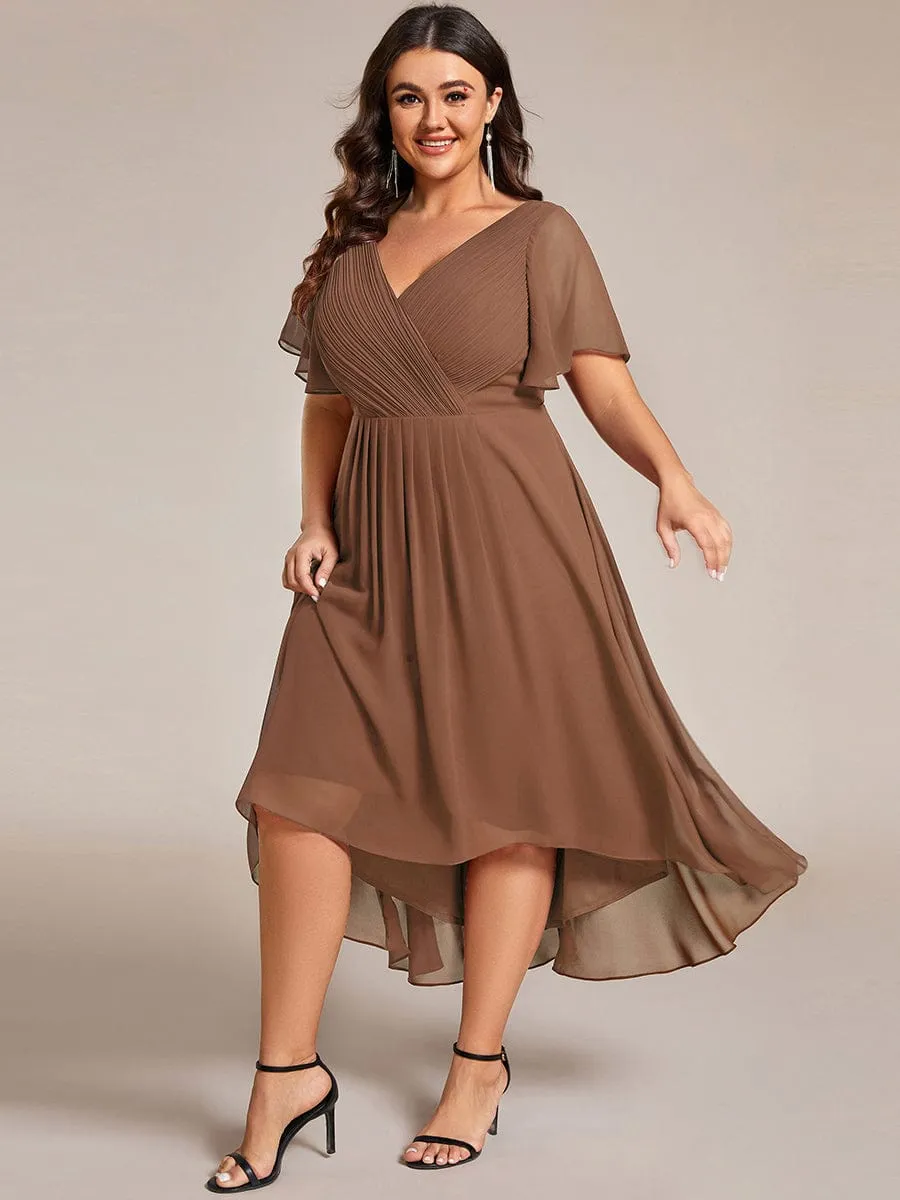 Chic V Neck High-Low Wedding Guest Dress