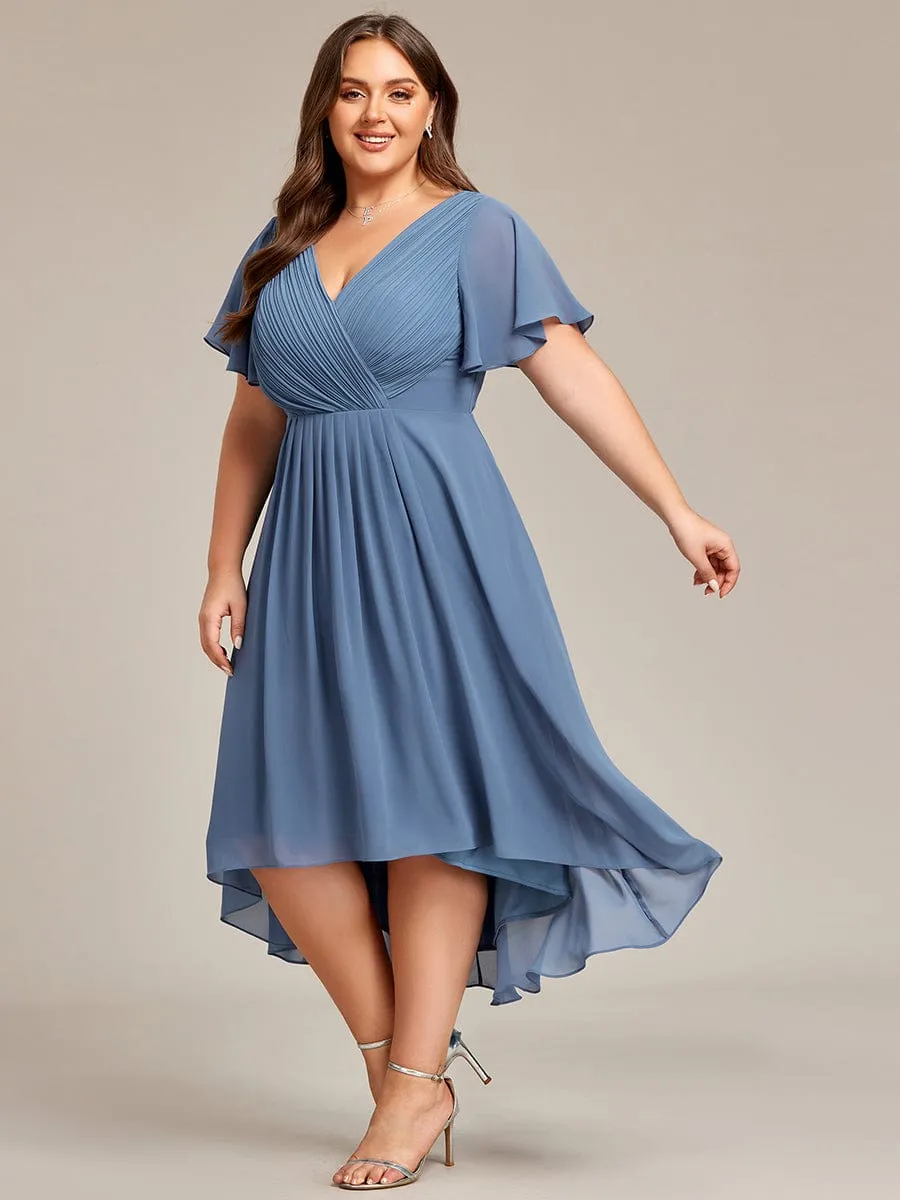 Chic V Neck High-Low Wedding Guest Dress
