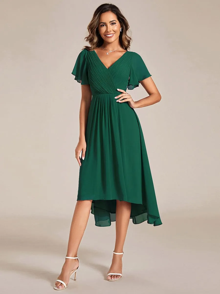 Chic V Neck High-Low Wedding Guest Dress