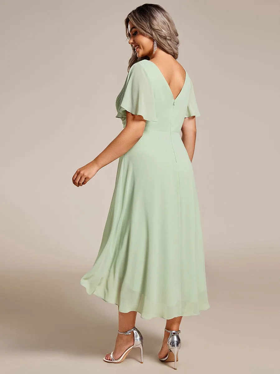 Chic V Neck High-Low Wedding Guest Dress
