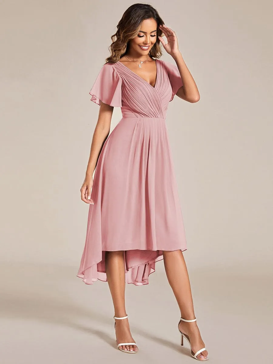 Chic V Neck High-Low Wedding Guest Dress