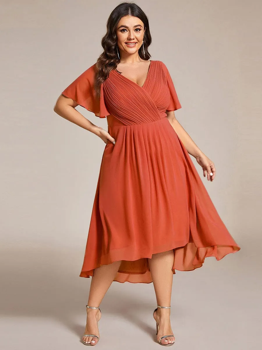 Chic V Neck High-Low Wedding Guest Dress