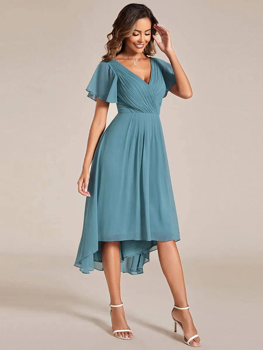 Chic V Neck High-Low Wedding Guest Dress