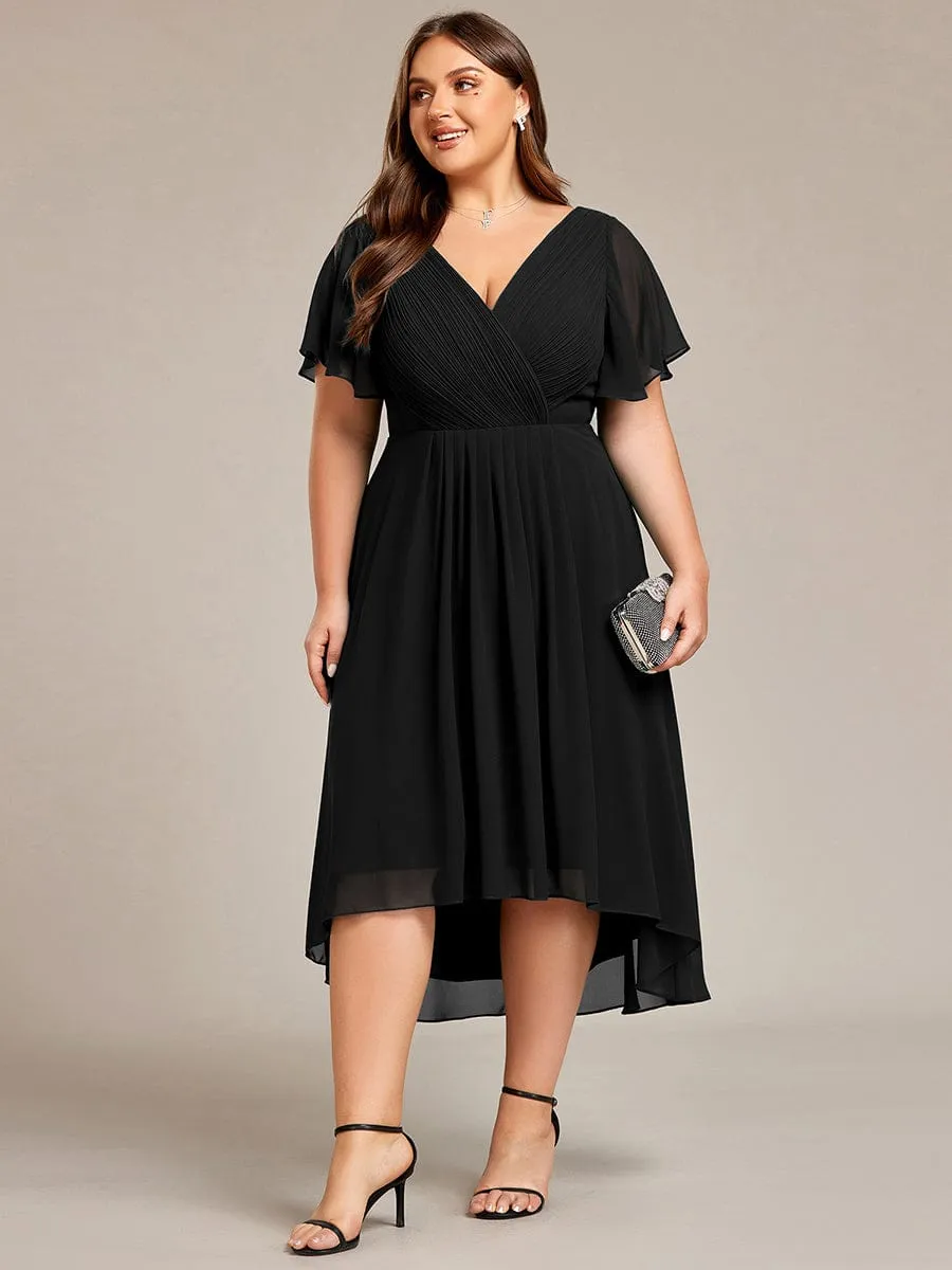 Chic V Neck High-Low Wedding Guest Dress
