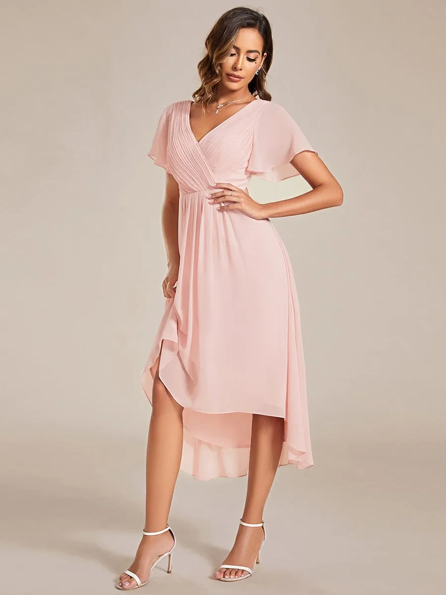 Chic V Neck High-Low Wedding Guest Dress