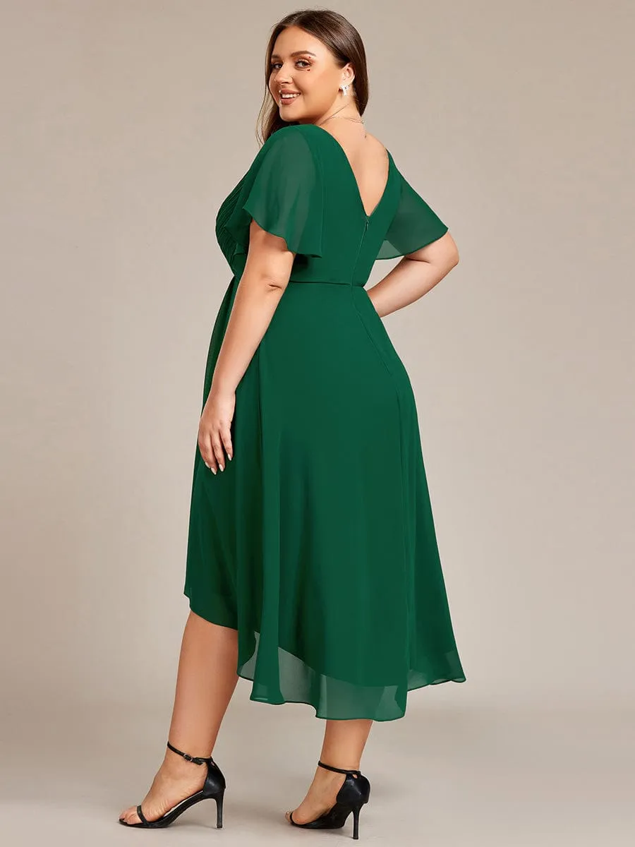 Chic V Neck High-Low Wedding Guest Dress
