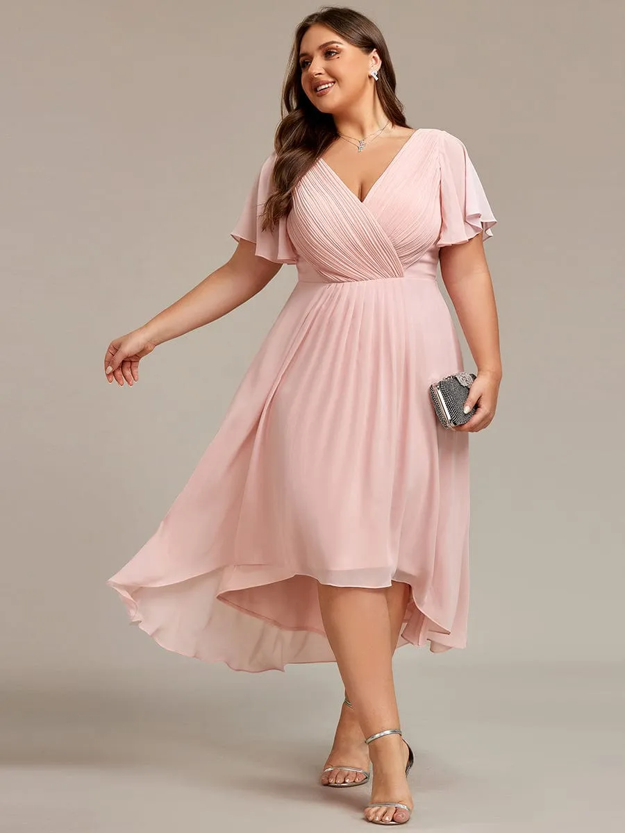 Chic V Neck High-Low Wedding Guest Dress