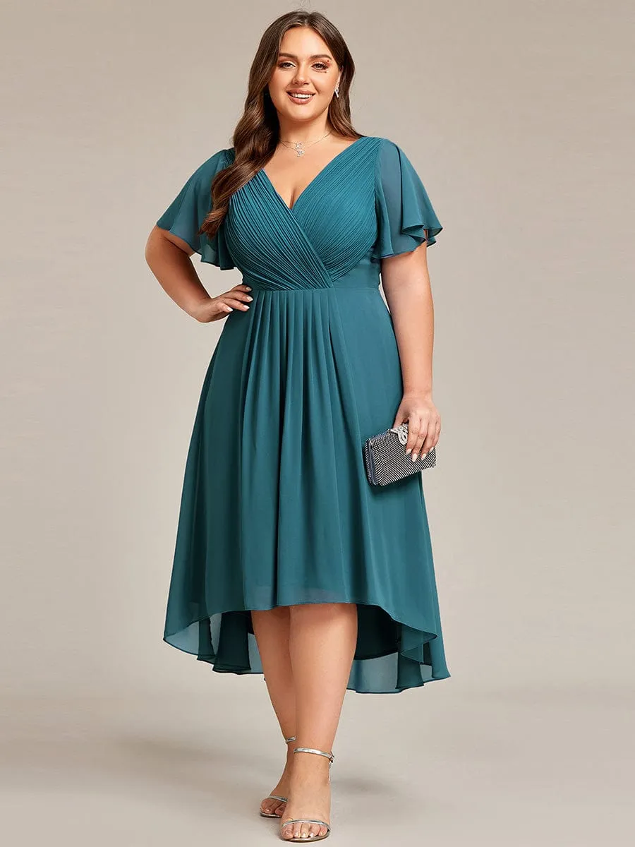 Chic V Neck High-Low Wedding Guest Dress