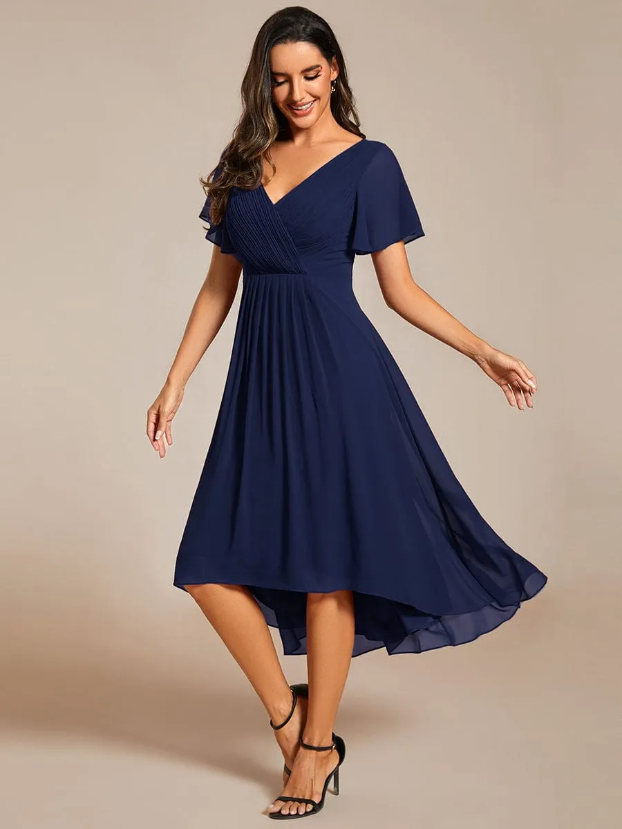 Chic V Neck High-Low Wedding Guest Dress