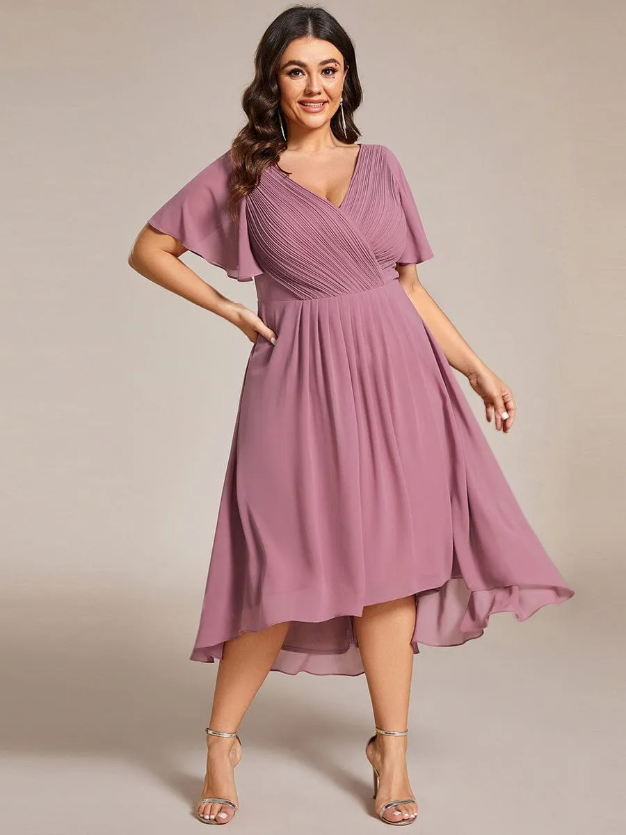 Chic V Neck High-Low Wedding Guest Dress