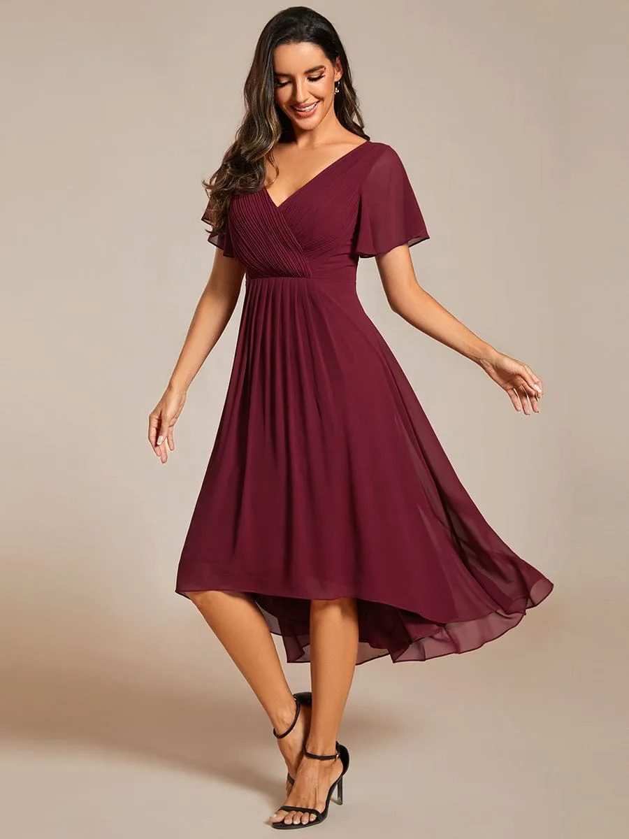 Chic V Neck High-Low Wedding Guest Dress