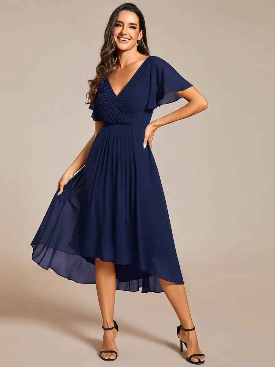 Chic V Neck High-Low Wedding Guest Dress