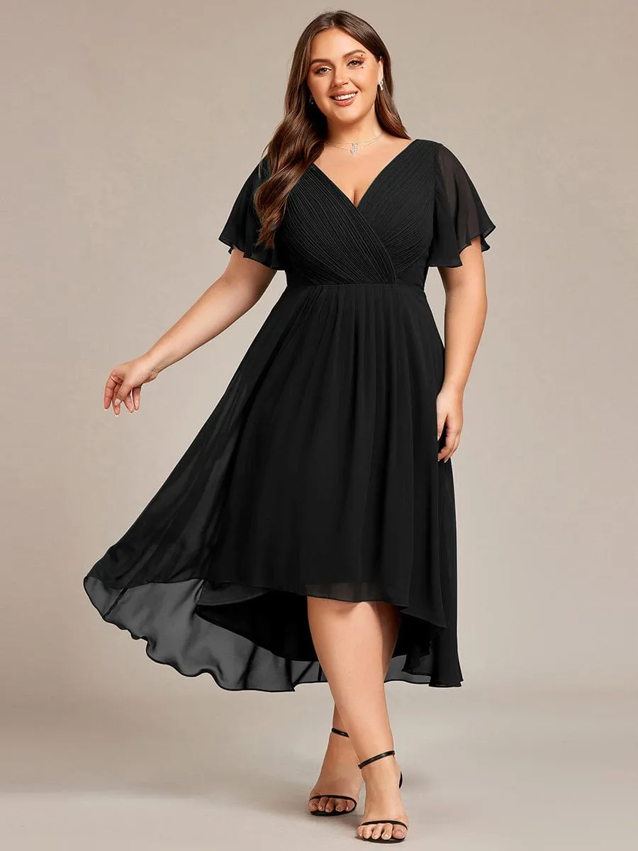 Chic V Neck High-Low Wedding Guest Dress