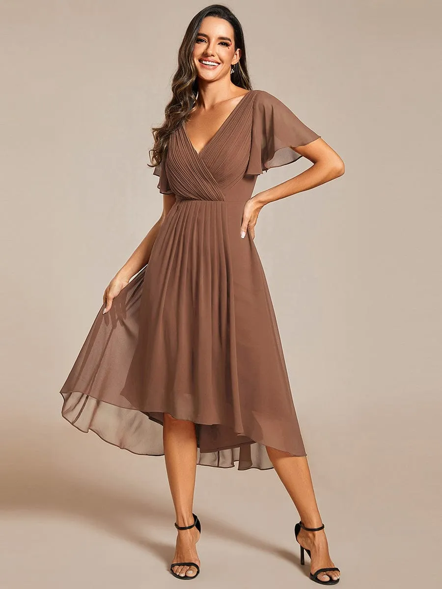 Chic V Neck High-Low Wedding Guest Dress